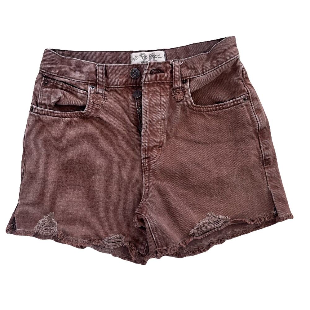We The Free People Button Fly Brown Mocha Denim Cut Off Shorts 24 Boho